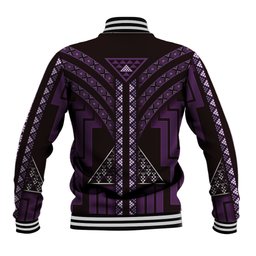 New Zealand Manta Ray Baseball Jacket Maori Tukutuku Taniko Motifs Purple