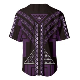 New Zealand Manta Ray Baseball Jersey Maori Tukutuku Taniko Motifs Purple