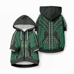 New Zealand Manta Ray Pet Hoodie Maori Tukutuku Taniko Motifs Green