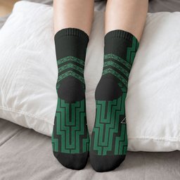 New Zealand Manta Ray Crew Socks Maori Tukutuku Taniko Motifs Green