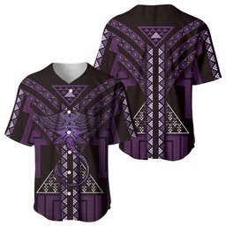 New Zealand Manta Ray Baseball Jersey Maori Tukutuku Taniko Motifs Purple