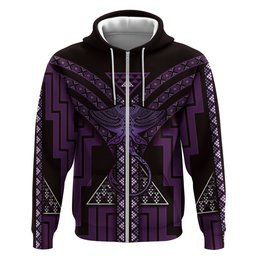 New Zealand Manta Ray Zip Hoodie Maori Tukutuku Taniko Motifs Purple