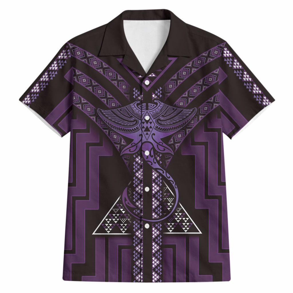 New Zealand Manta Ray Hawaiian Shirt Maori Tukutuku Taniko Motifs Purple