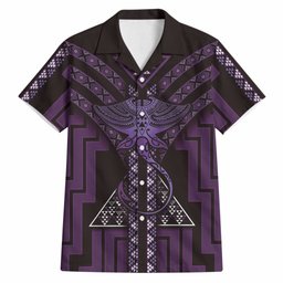 New Zealand Manta Ray Hawaiian Shirt Maori Tukutuku Taniko Motifs Purple