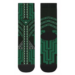 New Zealand Manta Ray Crew Socks Maori Tukutuku Taniko Motifs Green