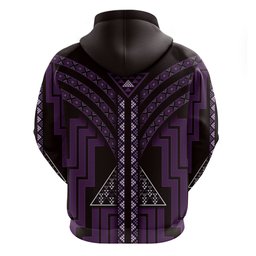 New Zealand Manta Ray Zip Hoodie Maori Tukutuku Taniko Motifs Purple