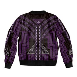 New Zealand Manta Ray Bomber Jacket Maori Tukutuku Taniko Motifs Purple