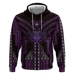 New Zealand Manta Ray Hoodie Maori Tukutuku Taniko Motifs Purple