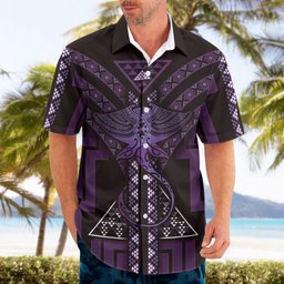New Zealand Manta Ray Hawaiian Shirt Maori Tukutuku Taniko Motifs Purple