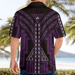 New Zealand Manta Ray Hawaiian Shirt Maori Tukutuku Taniko Motifs Purple