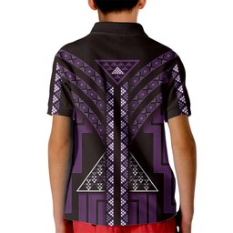 New Zealand Manta Ray Kid Polo Shirt Maori Tukutuku Taniko Motifs Purple