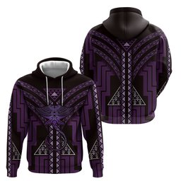 New Zealand Manta Ray Hoodie Maori Tukutuku Taniko Motifs Purple