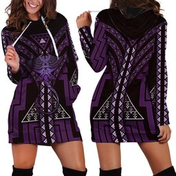 New Zealand Manta Ray Hoodie Dress Maori Tukutuku Taniko Motifs Purple
