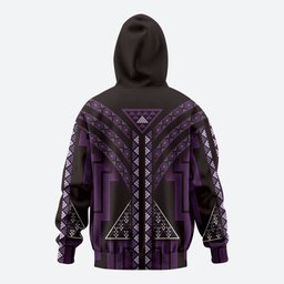 New Zealand Manta Ray Zip Hoodie Maori Tukutuku Taniko Motifs Purple
