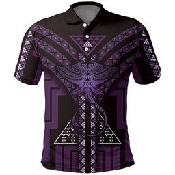 New Zealand Manta Ray Polo Shirt Maori Tukutuku Taniko Motifs Purple
