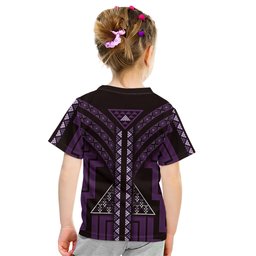 New Zealand Manta Ray Kid T Shirt Maori Tukutuku Taniko Motifs Purple