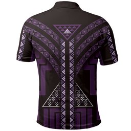 New Zealand Manta Ray Polo Shirt Maori Tukutuku Taniko Motifs Purple