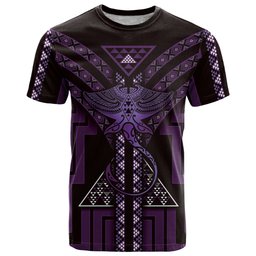 New Zealand Manta Ray T Shirt Maori Tukutuku Taniko Motifs Purple