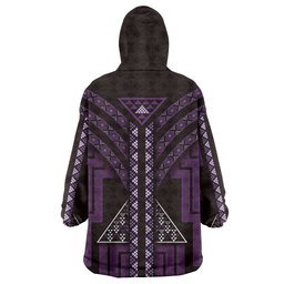 New Zealand Manta Ray Wearable Blanket Hoodie Maori Tukutuku Taniko Motifs Purple
