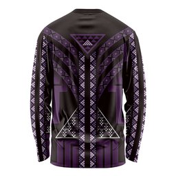 New Zealand Manta Ray Long Sleeve Shirt Maori Tukutuku Taniko Motifs Purple