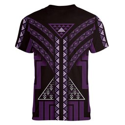 New Zealand Manta Ray Women V-Neck T-Shirt Maori Tukutuku Taniko Motifs Purple