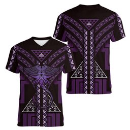 New Zealand Manta Ray Women V-Neck T-Shirt Maori Tukutuku Taniko Motifs Purple