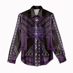 New Zealand Manta Ray Women Casual Shirt Maori Tukutuku Taniko Motifs Purple