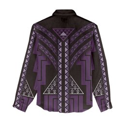 New Zealand Manta Ray Women Casual Shirt Maori Tukutuku Taniko Motifs Purple