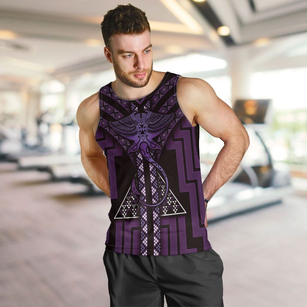 New Zealand Manta Ray Men Tank Top Maori Tukutuku Taniko Motifs Purple