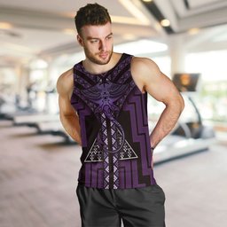 New Zealand Manta Ray Men Tank Top Maori Tukutuku Taniko Motifs Purple