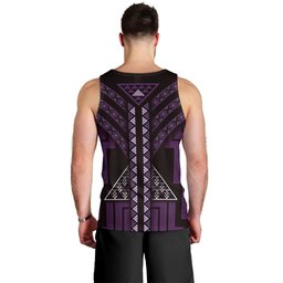 New Zealand Manta Ray Men Tank Top Maori Tukutuku Taniko Motifs Purple