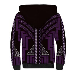 New Zealand Manta Ray Sherpa Hoodie Maori Tukutuku Taniko Motifs Purple