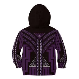 New Zealand Manta Ray Kid Hoodie Maori Tukutuku Taniko Motifs Purple