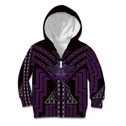 New Zealand Manta Ray Kid Hoodie Maori Tukutuku Taniko Motifs Purple