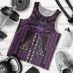 New Zealand Manta Ray Men Tank Top Maori Tukutuku Taniko Motifs Purple