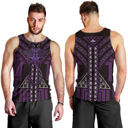 New Zealand Manta Ray Men Tank Top Maori Tukutuku Taniko Motifs Purple