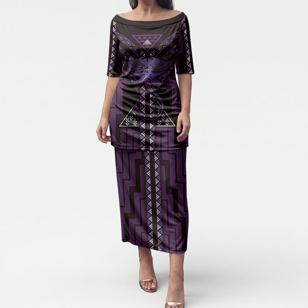 New Zealand Manta Ray Puletasi Maori Tukutuku Taniko Motifs Purple