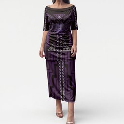 New Zealand Manta Ray Puletasi Maori Tukutuku Taniko Motifs Purple