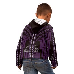 New Zealand Manta Ray Kid Hoodie Maori Tukutuku Taniko Motifs Purple