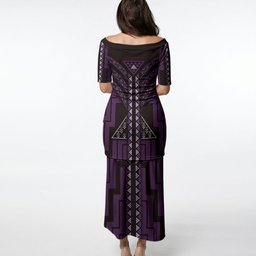 New Zealand Manta Ray Puletasi Maori Tukutuku Taniko Motifs Purple