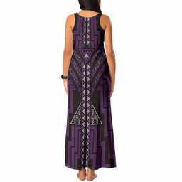 New Zealand Manta Ray Tank Maxi Dress Maori Tukutuku Taniko Motifs Purple