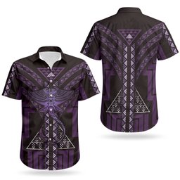 New Zealand Manta Ray Couples Matching Off Shoulder Maxi Dress and Hawaiian Shirt Maori Tukutuku Taniko Motifs Purple