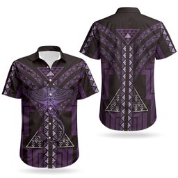 New Zealand Manta Ray Couples Matching Short Sleeve Bodycon Dress and Hawaiian Shirt Maori Tukutuku Taniko Motifs Purple