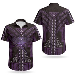 New Zealand Manta Ray Couples Matching Puletasi and Hawaiian Shirt Maori Tukutuku Taniko Motifs Purple