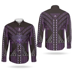 New Zealand Manta Ray Couples Matching Off Shoulder Maxi Dress and Long Sleeve Button Shirt Maori Tukutuku Taniko Motifs Purple