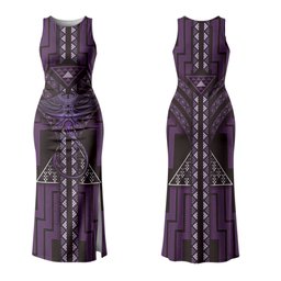 New Zealand Manta Ray Couples Matching Tank Maxi Dress and Hawaiian Shirt Maori Tukutuku Taniko Motifs Purple