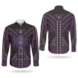 New Zealand Manta Ray Couples Matching Mermaid Dress and Long Sleeve Button Shirt Maori Tukutuku Taniko Motifs Purple