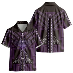 New Zealand Manta Ray Kid Hawaiian Shirt Maori Tukutuku Taniko Motifs Purple