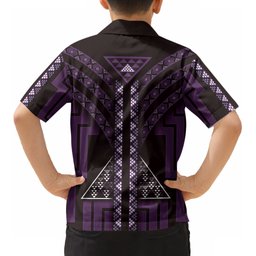 New Zealand Manta Ray Kid Hawaiian Shirt Maori Tukutuku Taniko Motifs Purple
