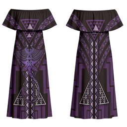 New Zealand Manta Ray Family Matching Off Shoulder Maxi Dress and Hawaiian Shirt Maori Tukutuku Taniko Motifs Purple